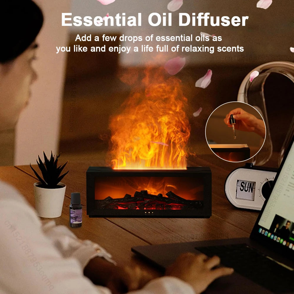 2-in-1 Aroma Diffuser and Air Humidifier – Realistic Flame, LED Ambient Light, and Remote Control