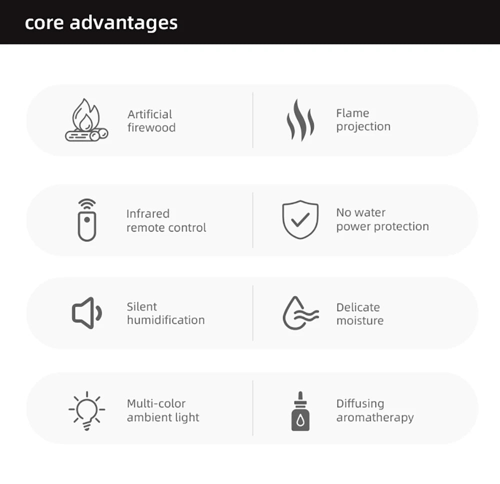 2-in-1 Aroma Diffuser and Air Humidifier – Realistic Flame, LED Ambient Light, and Remote Control