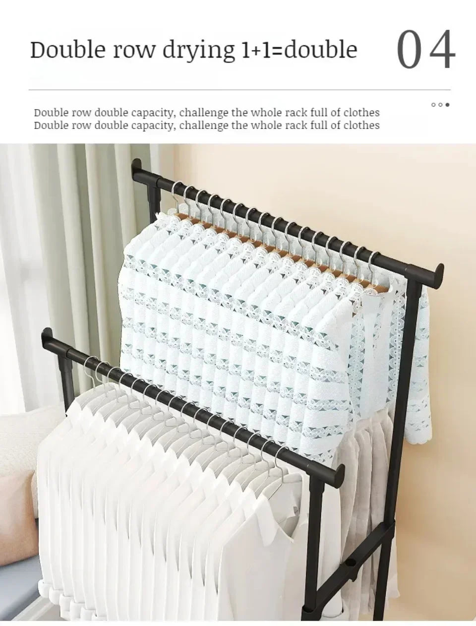 Movable Coat Rack Double Clothes Shelf Simple Rod Clothes Floor-Standing Bedroom Telescopic Floor Hangers Storage Coat Rack