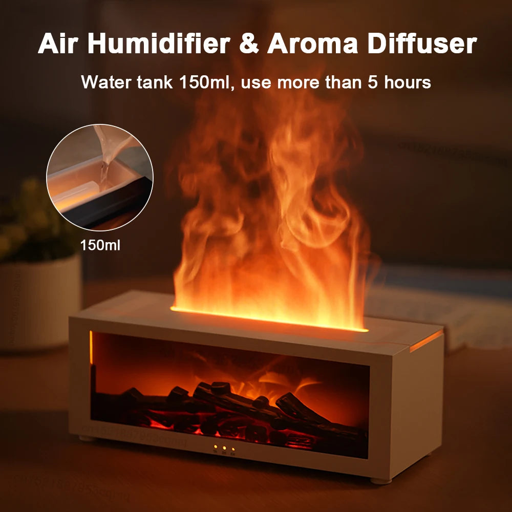 2-in-1 Aroma Diffuser and Air Humidifier – Realistic Flame, LED Ambient Light, and Remote Control