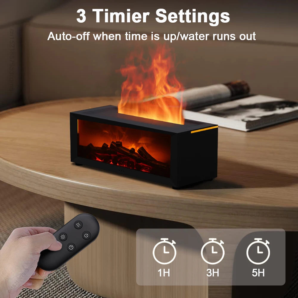2-in-1 Aroma Diffuser and Air Humidifier – Realistic Flame, LED Ambient Light, and Remote Control