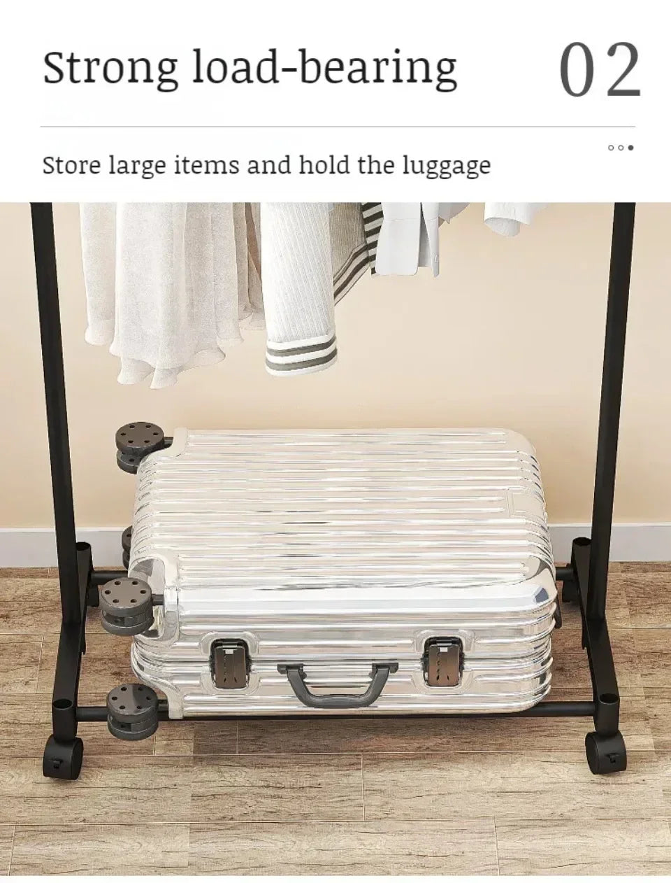 Movable Coat Rack Double Clothes Shelf Simple Rod Clothes Floor-Standing Bedroom Telescopic Floor Hangers Storage Coat Rack