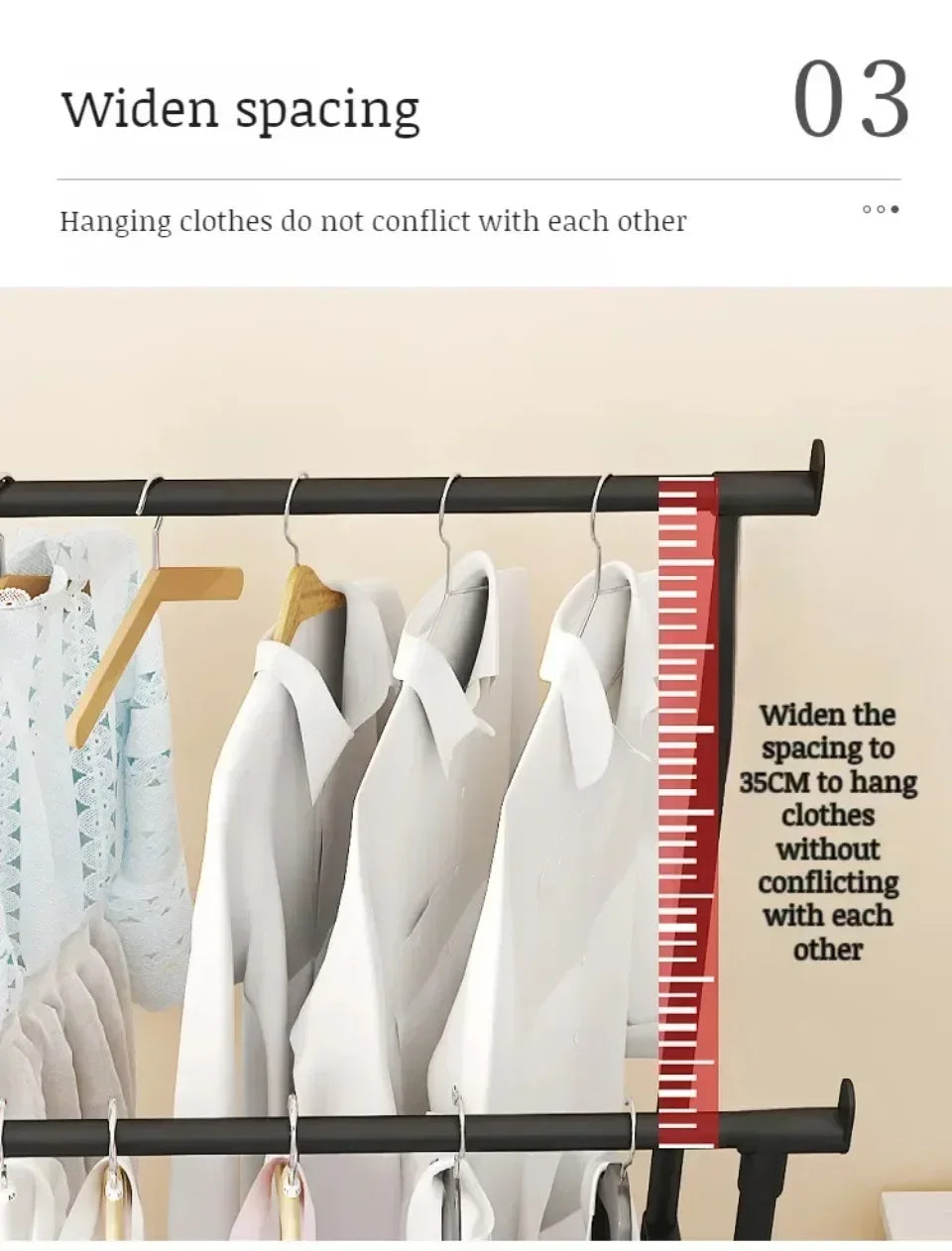 Movable Coat Rack Double Clothes Shelf Simple Rod Clothes Floor-Standing Bedroom Telescopic Floor Hangers Storage Coat Rack