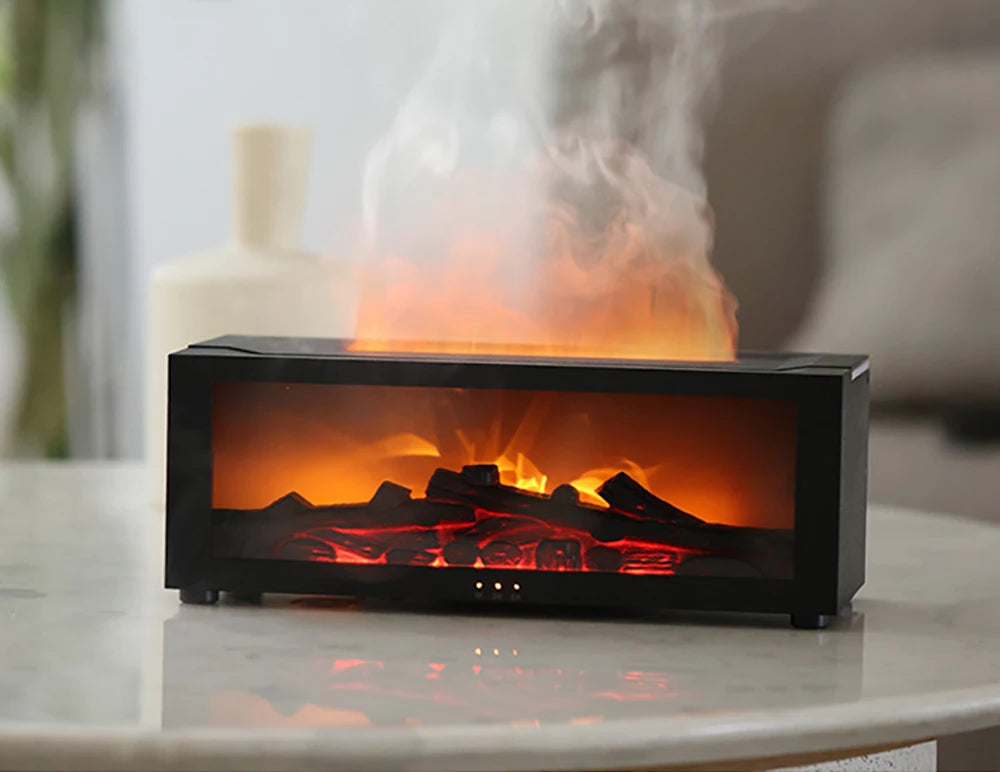 2-in-1 Aroma Diffuser and Air Humidifier – Realistic Flame, LED Ambient Light, and Remote Control