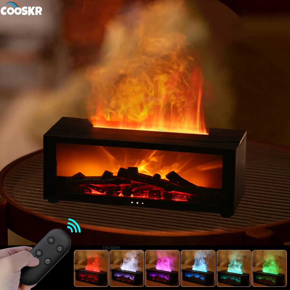 2-in-1 Aroma Diffuser and Air Humidifier – Realistic Flame, LED Ambient Light, and Remote Control